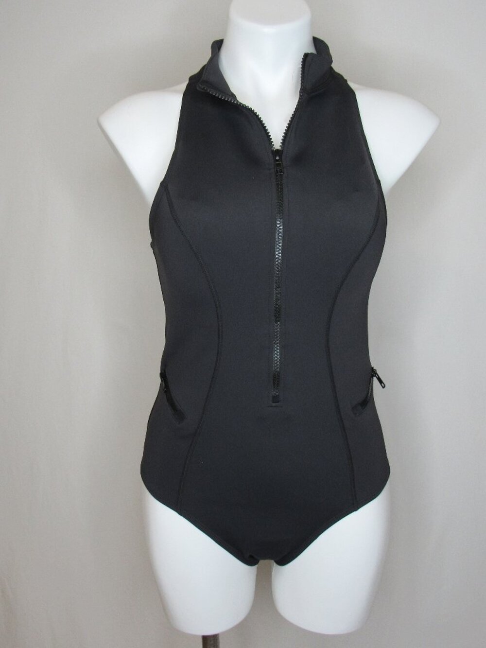 Sporti Active Black Solid One Piece Scuba Swimsuit Women's L Large New NWT